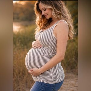 OLD NAVY RIBBED HENLEY MATERNITY TANK TOP SIZE LARGE STRETCH STRIPED